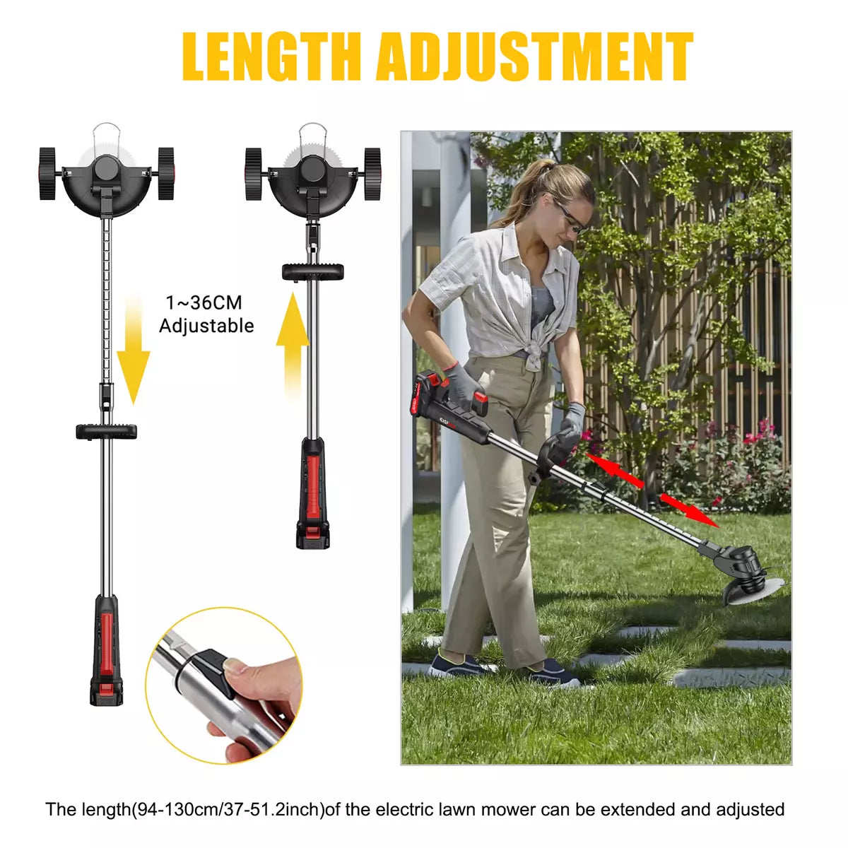 Wheel Cordless Strimmer Grass Trimmer Tree Cutter Garden Edger 2 Batteries Set