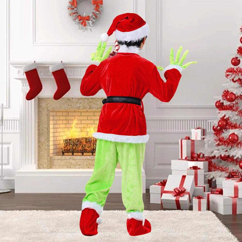 Kids Christmas The Grinch Costume Cosplay Santa Fancy Mask Outfit Dress UK