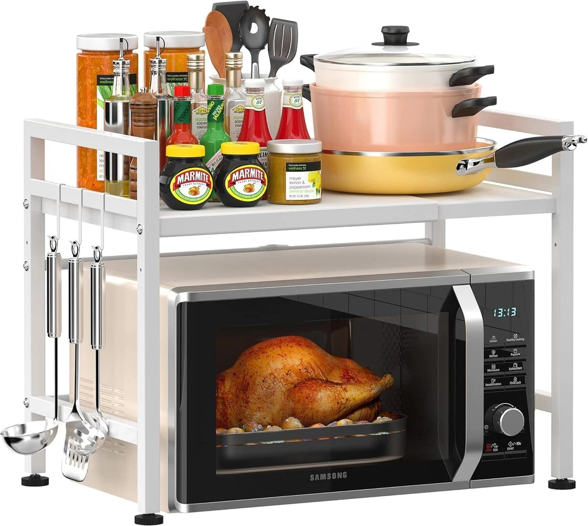 2 Tier Expandable Microwave oven Rack Stand Storage Holder Kitchen Corner Shelf