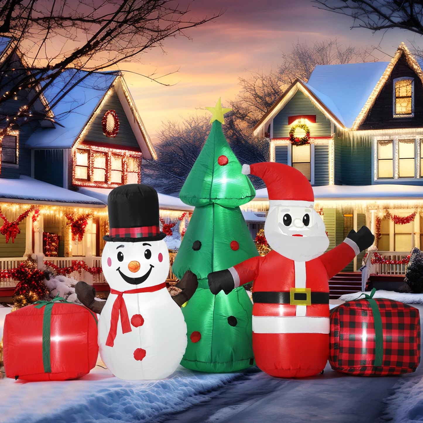 Christmas Inflatable Santa Snowman Tree Outdoor Decor LED Light Holiday Blow Up