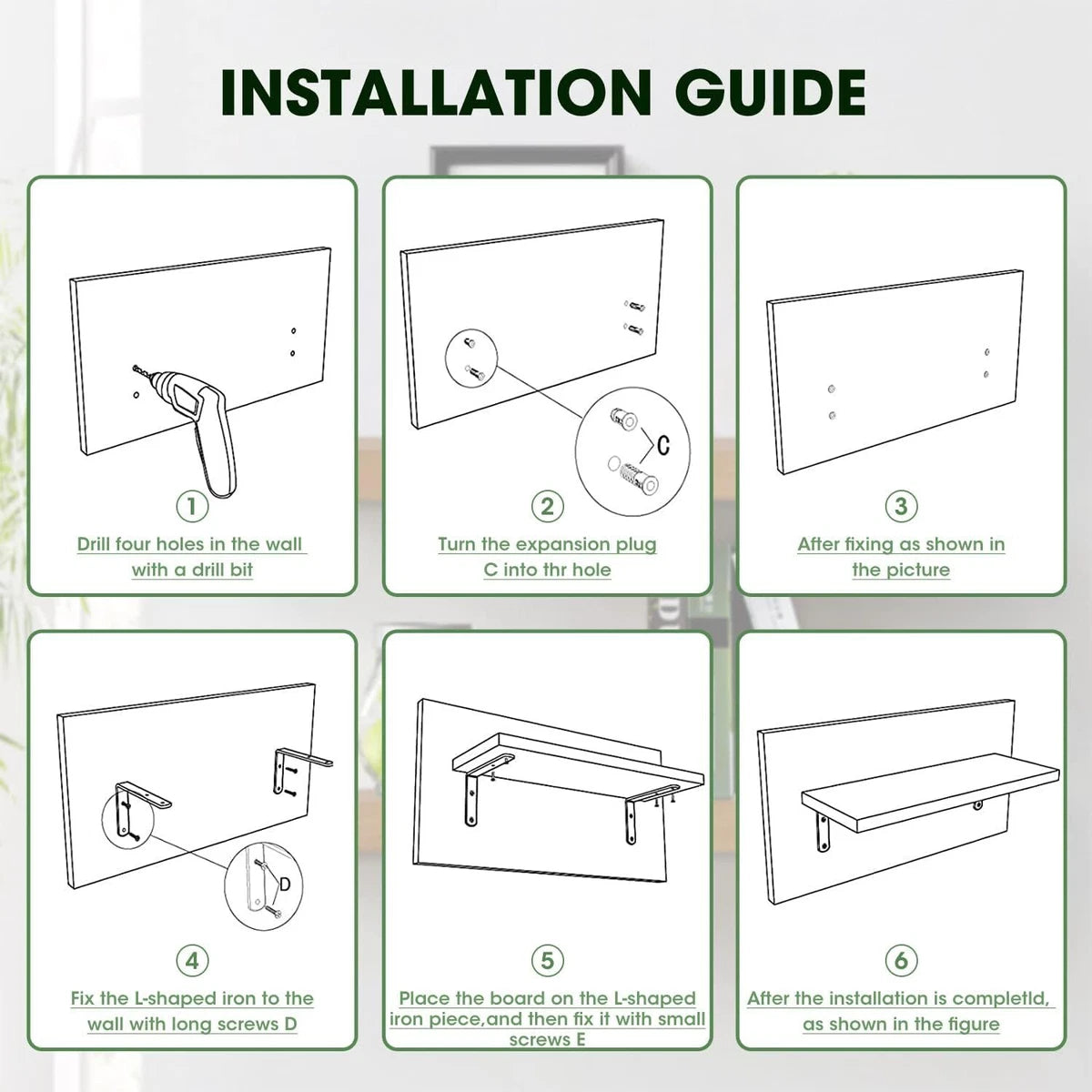 5 Piece Carbonized Natural Wood Shelves Floating Shelves Wall Mounted Storage Wooden Display Shelf