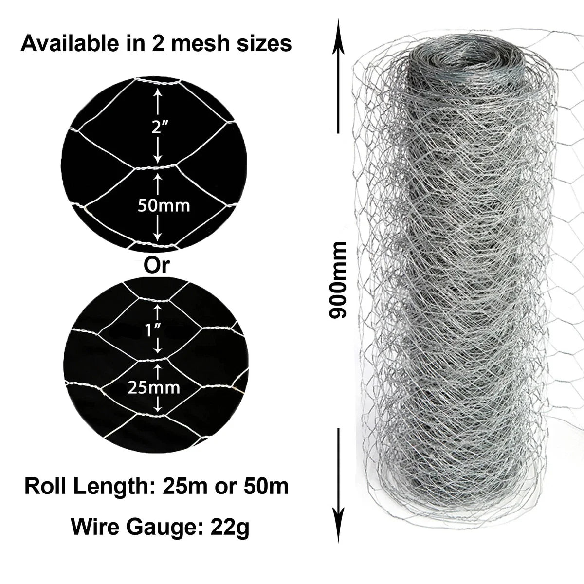 Chicken Wire Mesh Fencing Galvanised Netting Rabbit Fence Pet Garden 25mm Hole