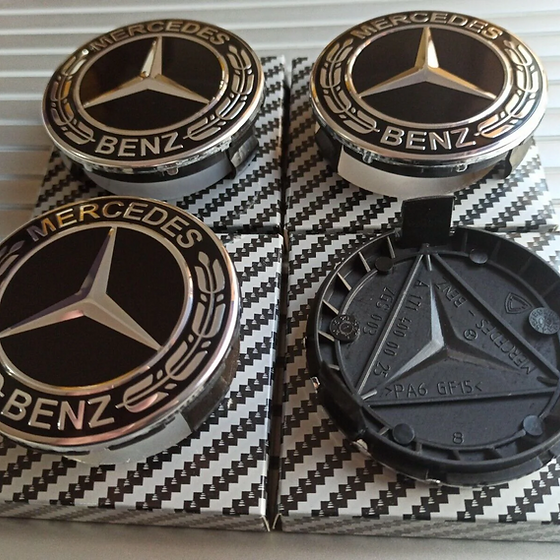 4x Mercedes Black Alloy Wheel Centre Hub Caps 75mm A B C E S M Class ML CLA GLA