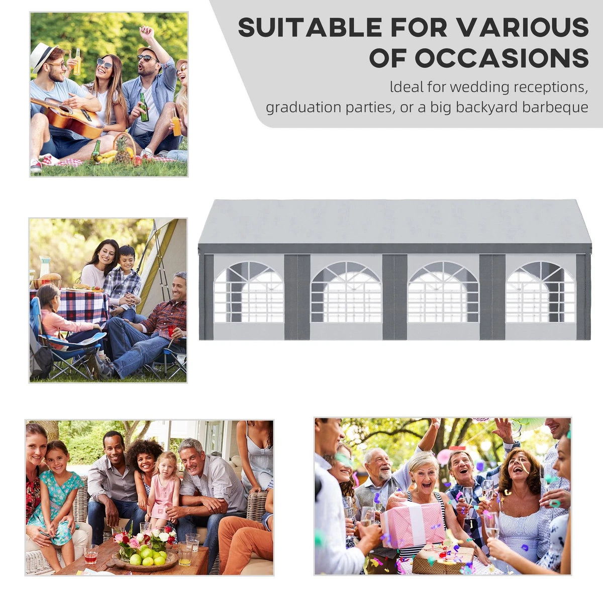 8x4m Party Tent, Marquee Gazebo with Sides, Windows and Double Doors