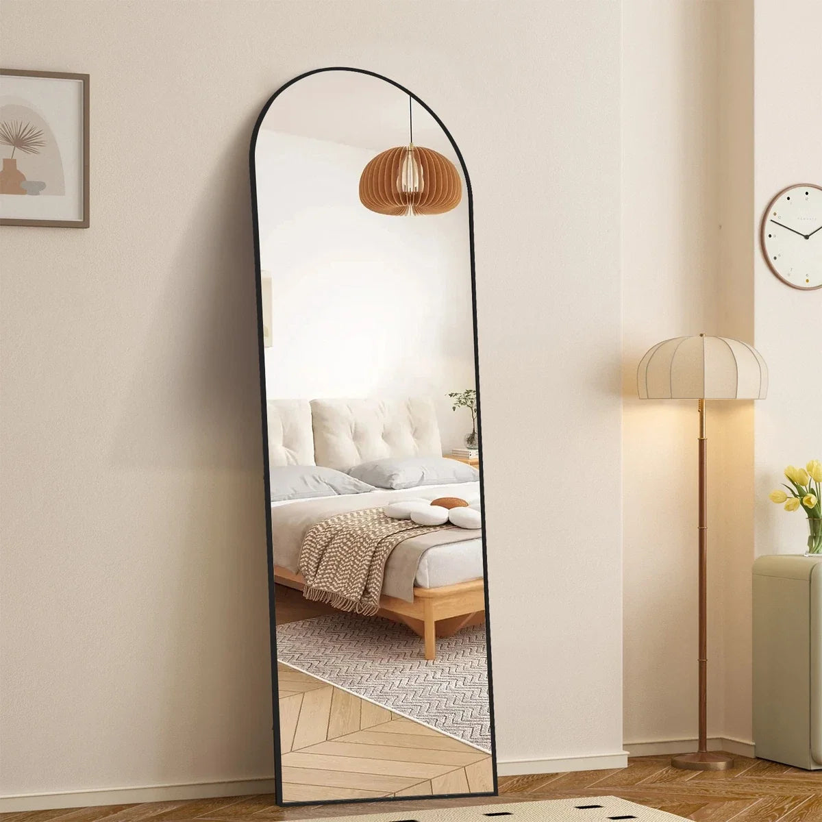 Large Arch Mirror Full Length, Big Arched Metal Standing Full Body Floor Mirror