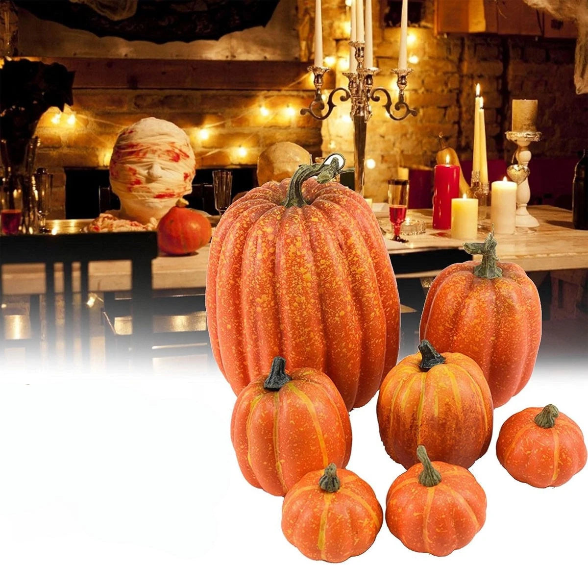7PCS Large Artificial Foam Pumpkin Simulation Props Halloween Decorations Party