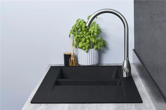 1.5 Bowl Composite Reversible Black Kitchen Sink And Waste Kit