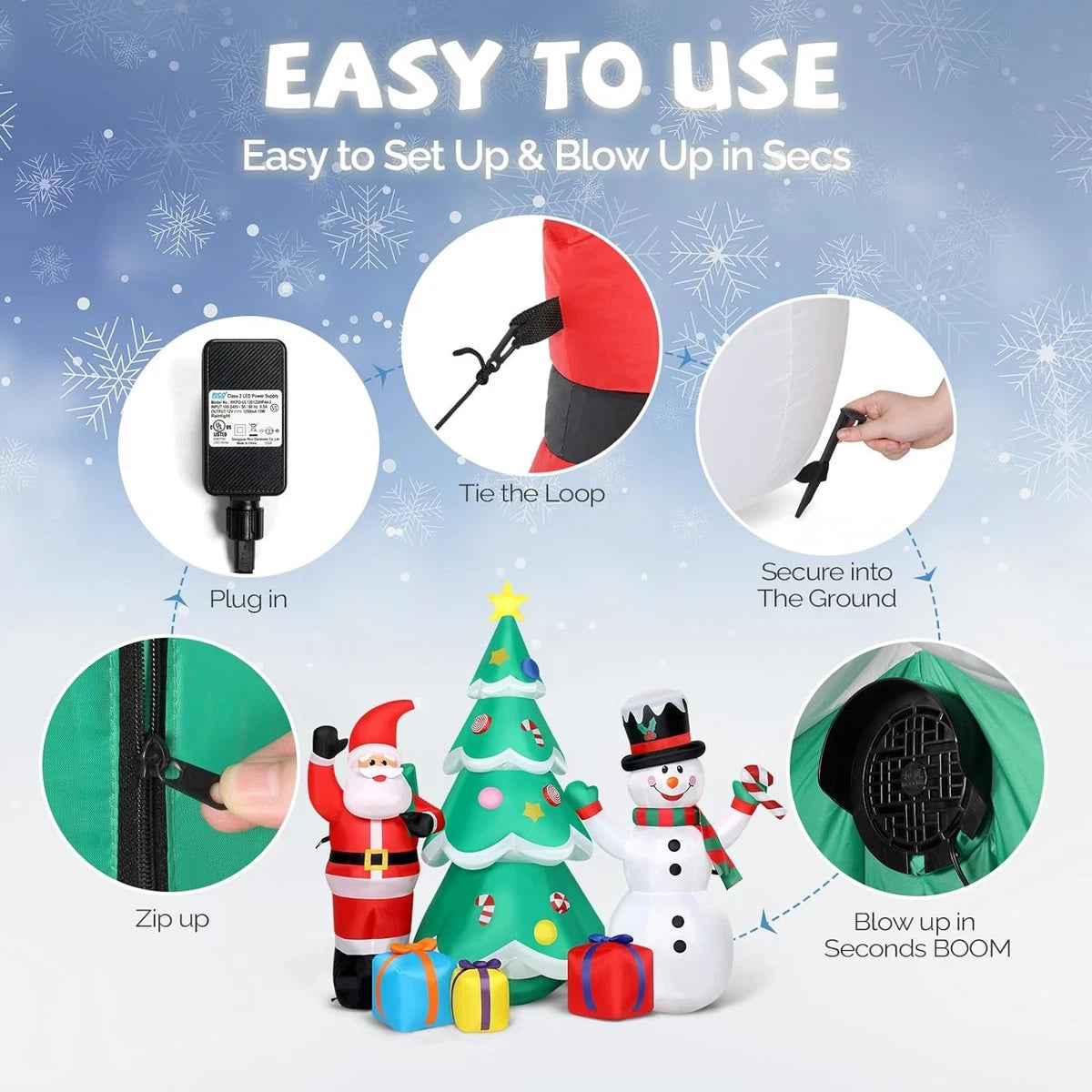 Christmas Inflatable Santa Snowman Tree Outdoor Decor LED Light Holiday Blow Up