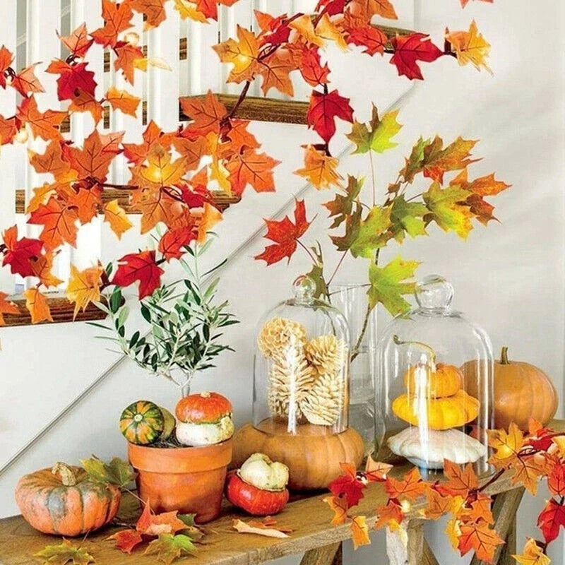 175cm Artificial Autumn Fall Maple Leaves Garland Hanging Plant Home Party Decor