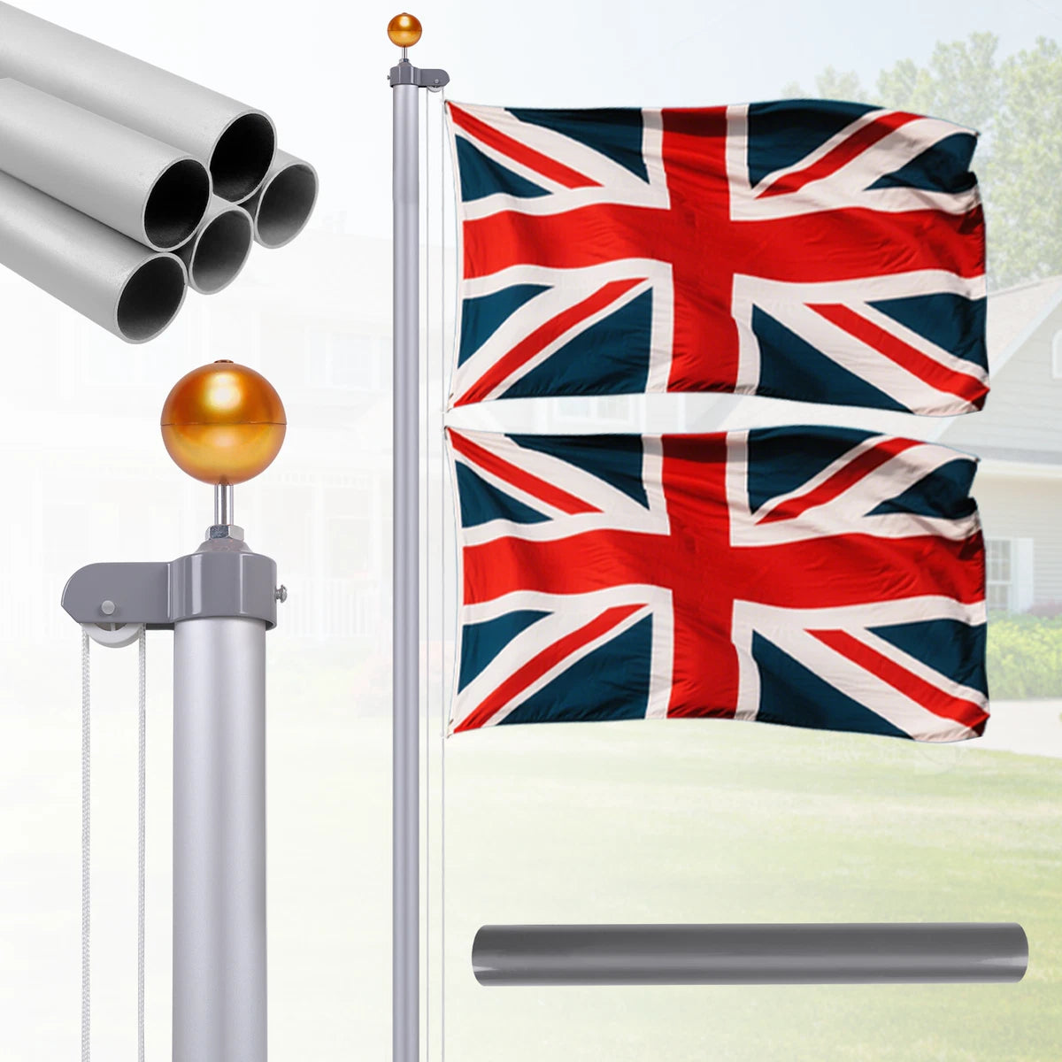 6M/20FT Sectional Flag Pole Kit Aluminum Telescopic Flagpole Yard & Commercial