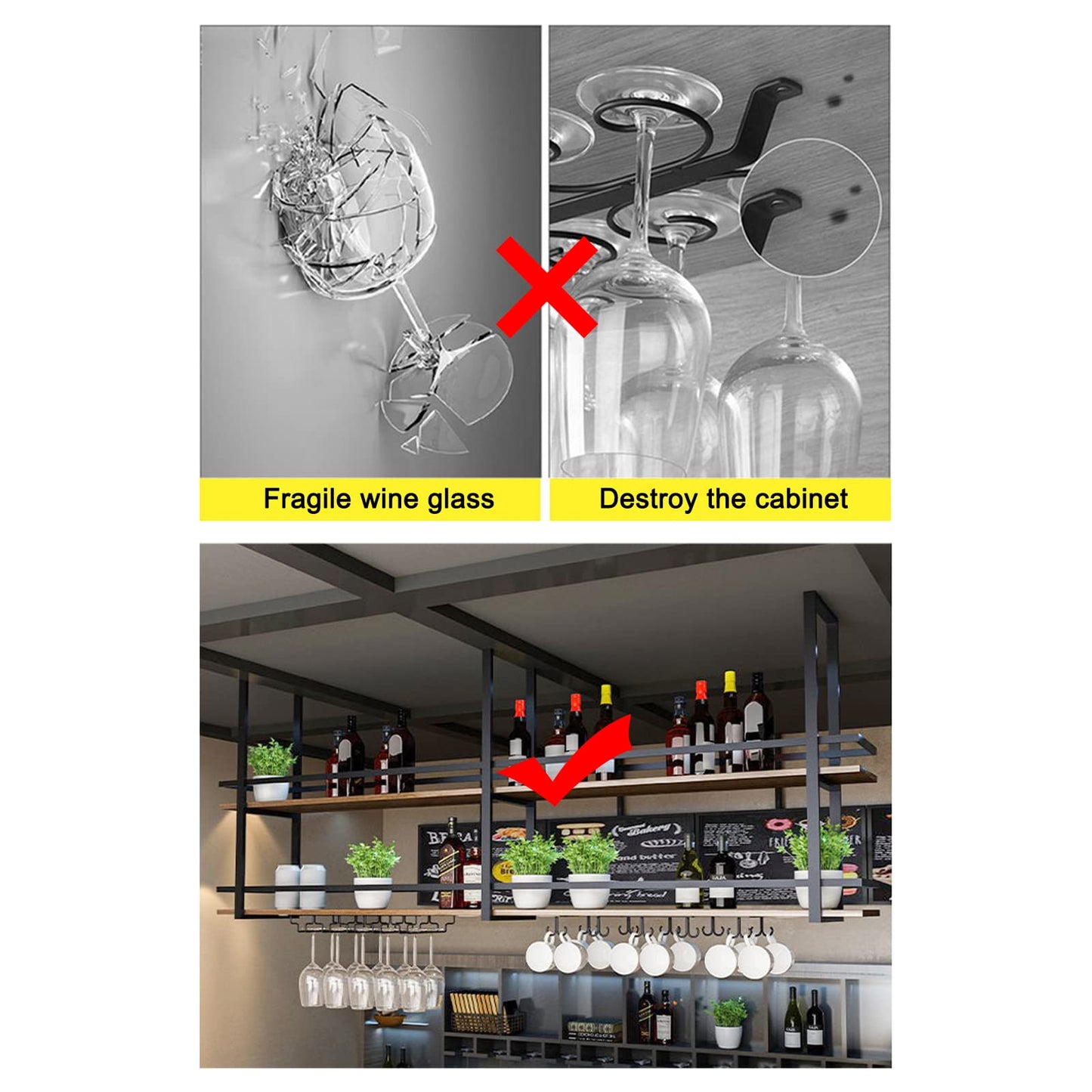 Hanging Wine Rack 2-Layer Industrial Hanging Display Wine Storage Holder 80cm