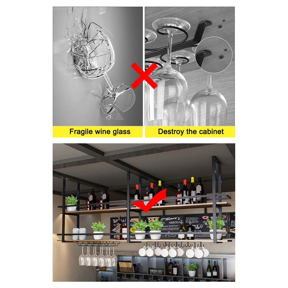 Large Hanging Wine Rack 2-Layer Industrial Hanging Display Wine Storage Holder 160cm