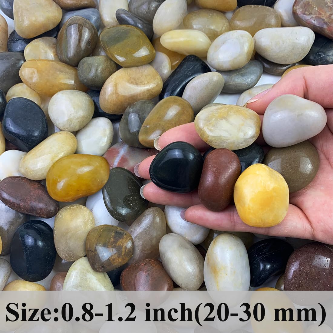 2 lbs Mixed Color Pebbles for Plant Pots, 20-30 mm River Rocks