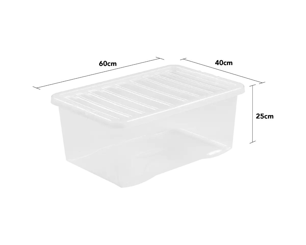 10 x 45 Litres Clear Plastic Large Storage Box With Lids Home Office - UK Made