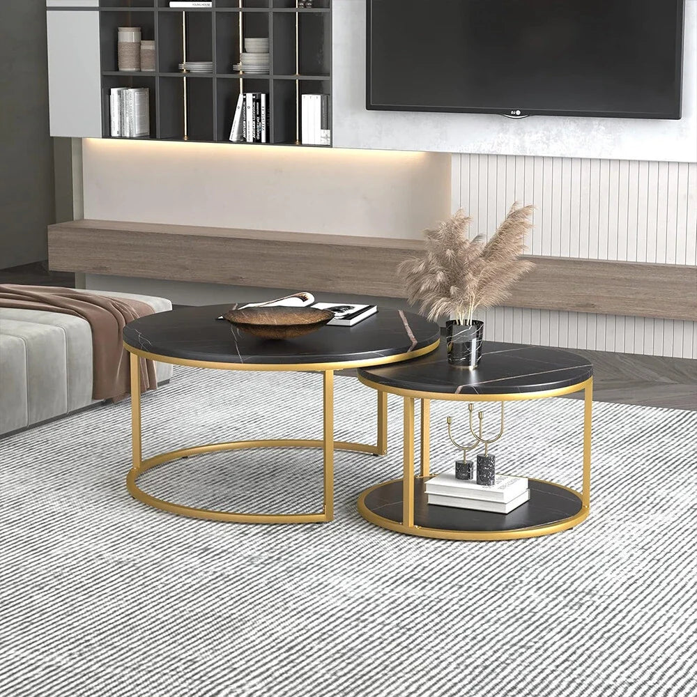 Nesting Coffee Tables Set of 2 Round Stacking Sofa Side Tables for Living Room