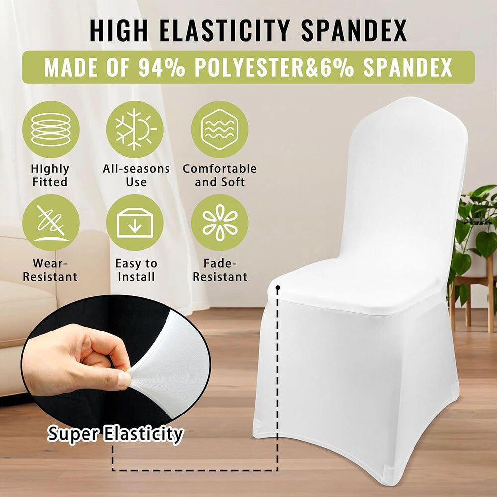 10/50/100x Chair Covers Dining Spandex Slip Seat Cover Wedding Flat Anniversary
