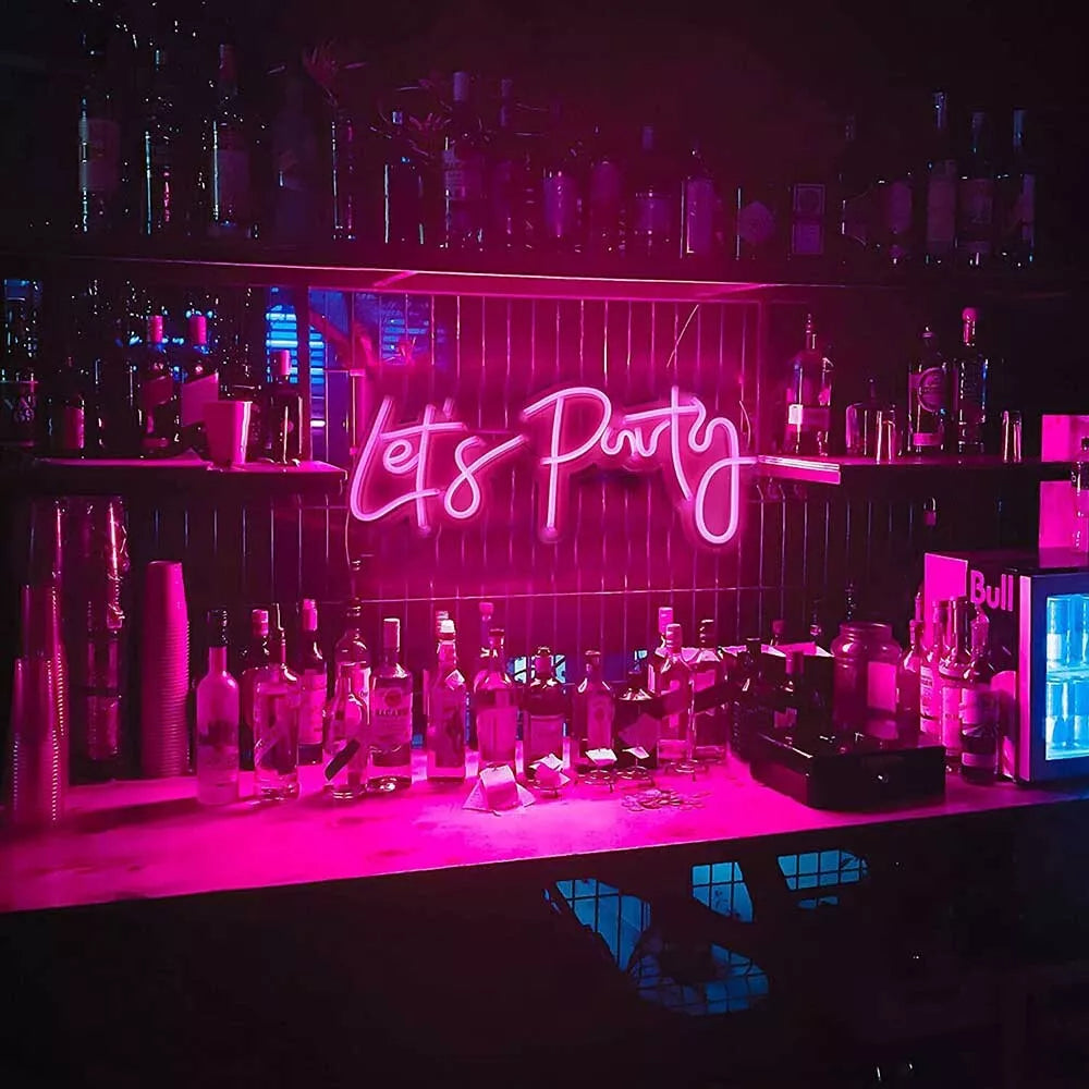 Let's Party LED Neon Sign Lights Hanging Display Light Wall Bar Wedding Decor UK