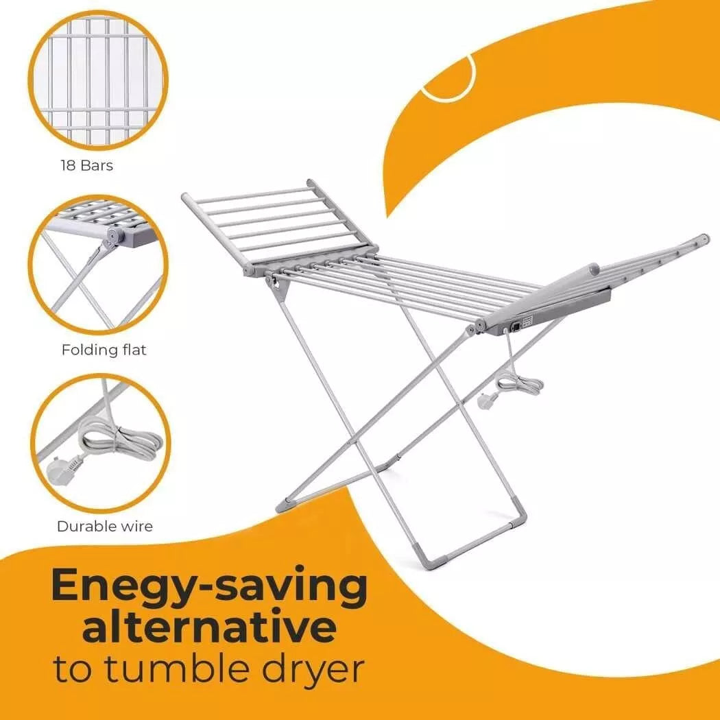 Electric Heated Clothes Dryer Indoor Foldable Drying Horse Rack 230W Royalcart