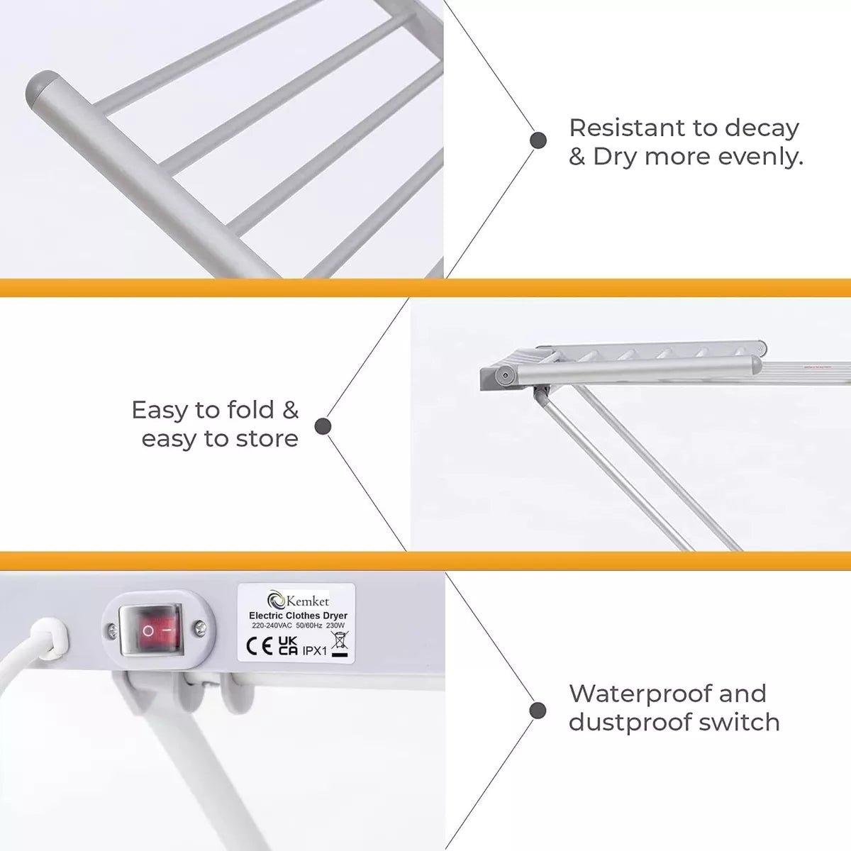 Electric Heated Clothes Dryer Indoor Foldable Drying Horse Rack 230W Royalcart