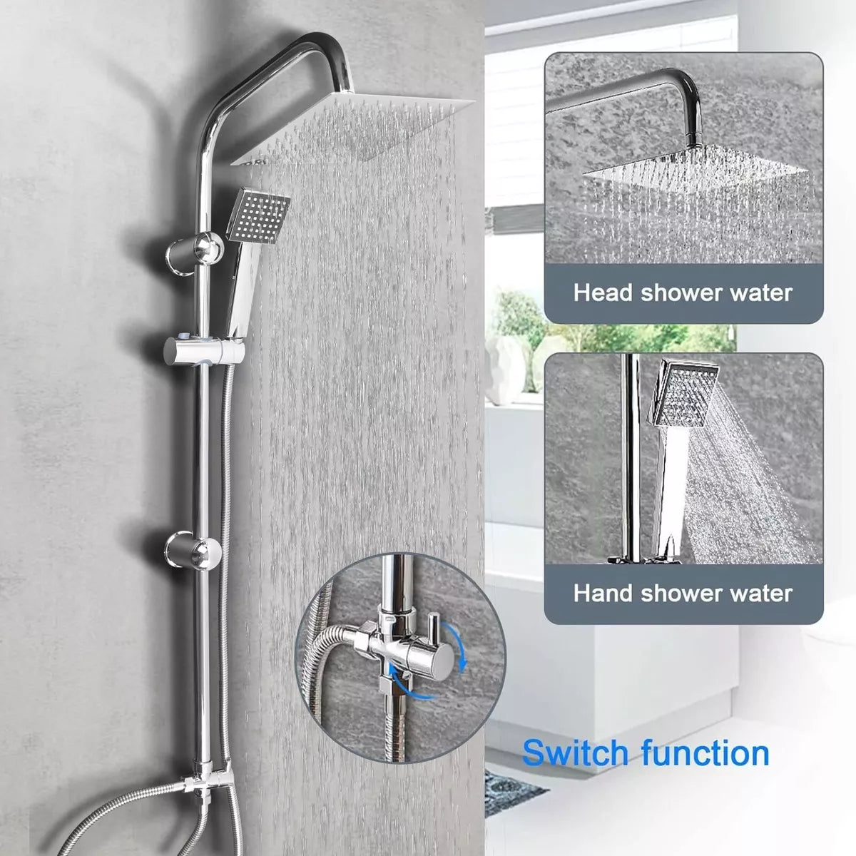 Shower Kit Twin Head 2 Mixer Shower Heads Rail Hose Riser Square Bathroom Set Royalcart