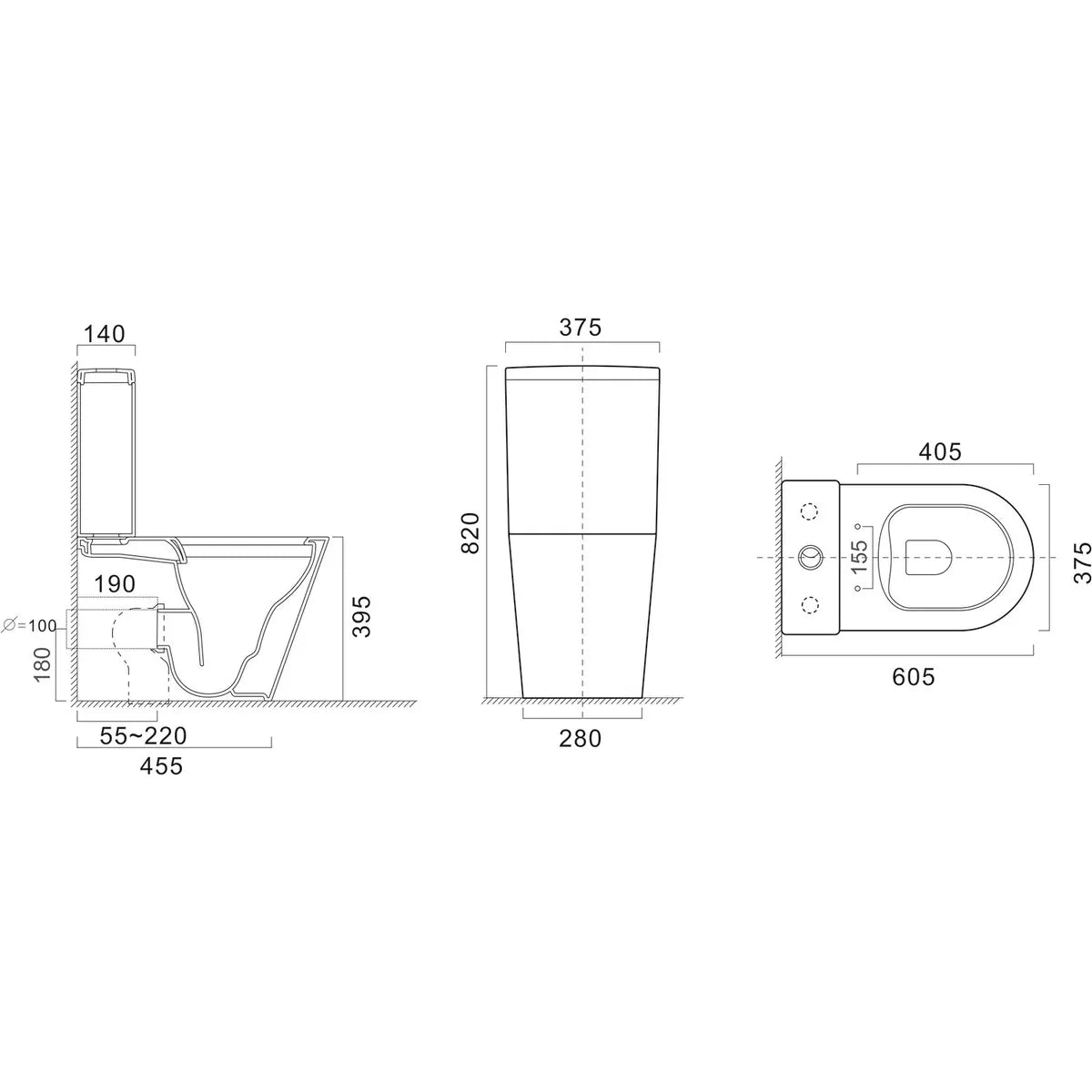 Matt Black Close Coupled Rimless Closed Back Toilet with Soft Close Seat NEWMBCC Royalcart