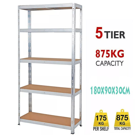 5 Tier Boltless Garage Storage Shelving Steel Racking Galvanised 180x90x30cm Royalcart