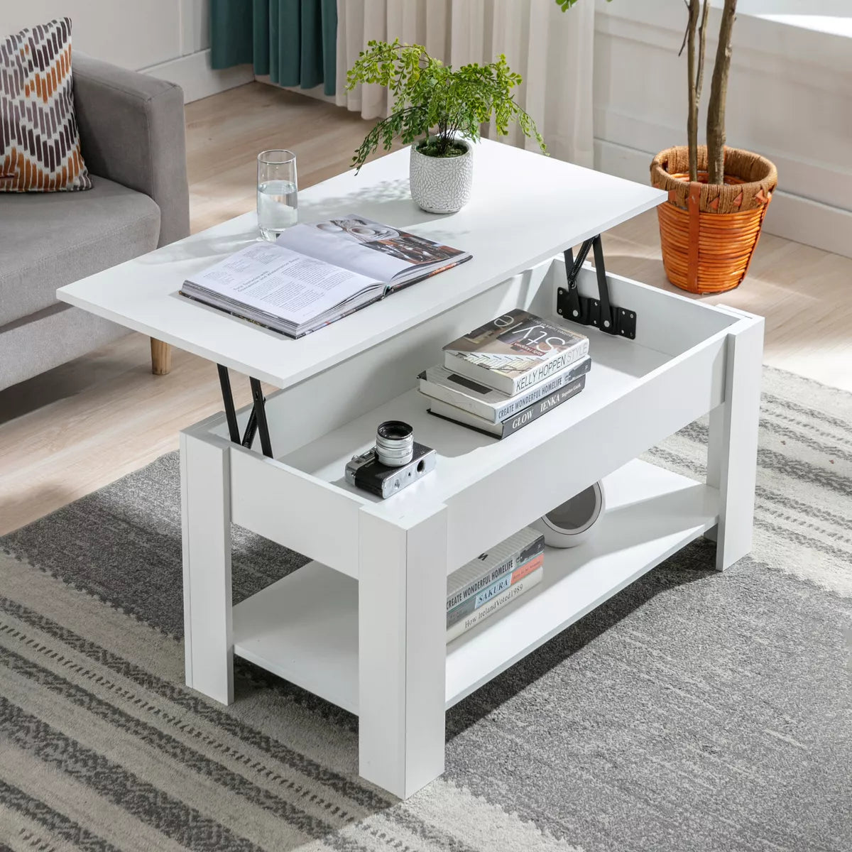 Coffee Table With Storage Lift Top Up Drawer Shelf Wooden Living Room Furniture Royalcart