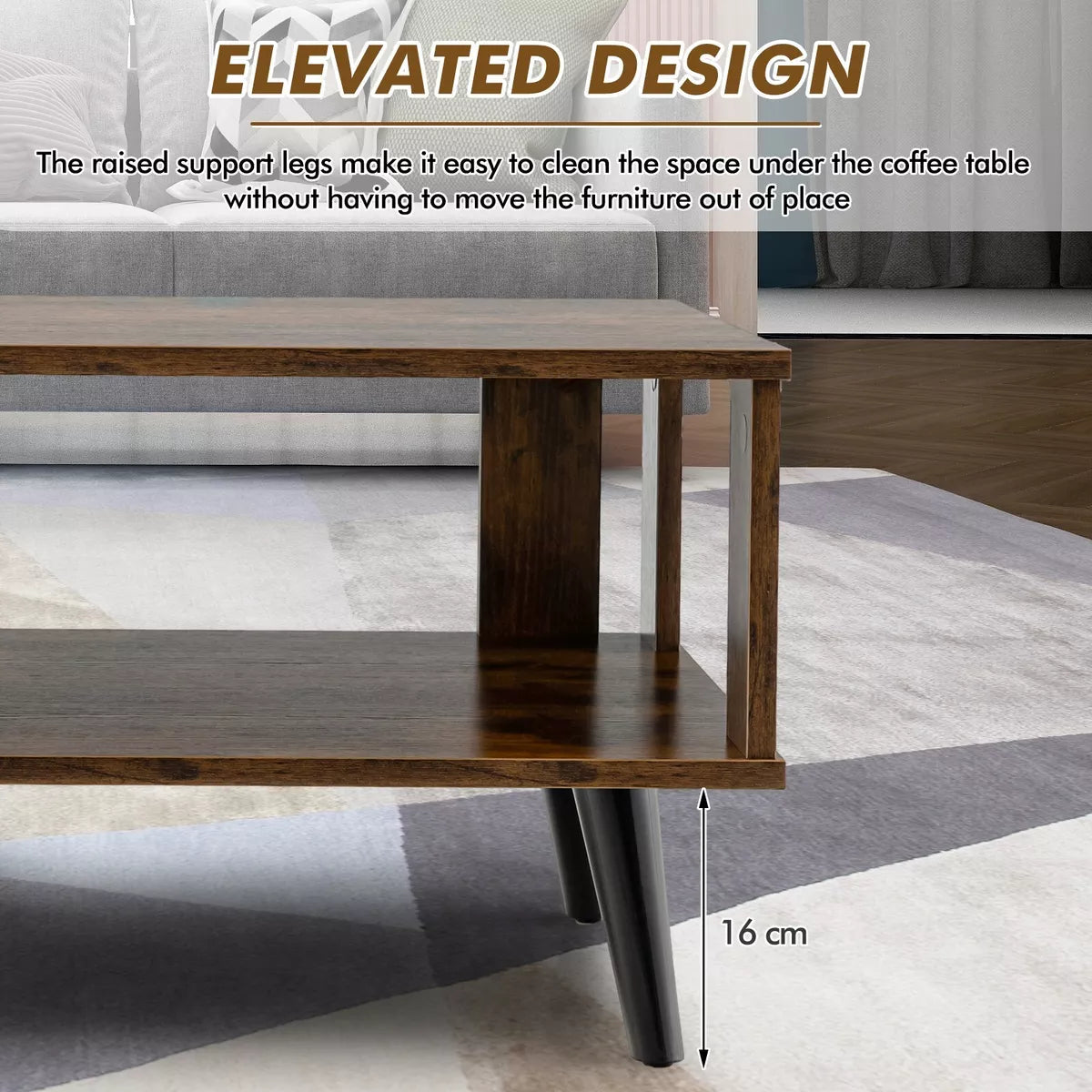 Industrial Coffee Table 2-Tier Wooden Center Table Small Side Table Living Room Royalcart
