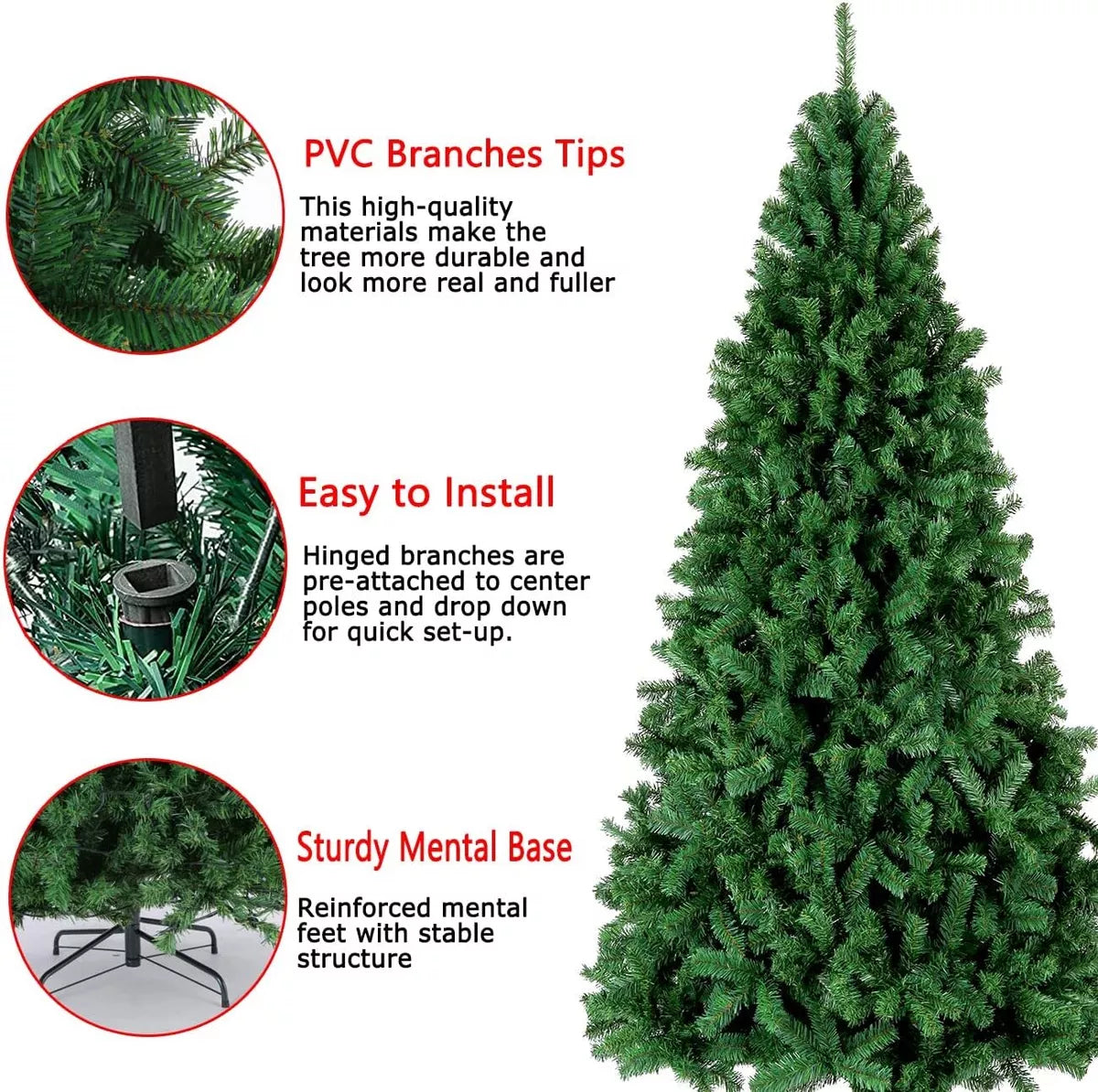 8ft Christmas Tree with Stand Bushy Artificial Xmas Tree Home Decor Royalcart