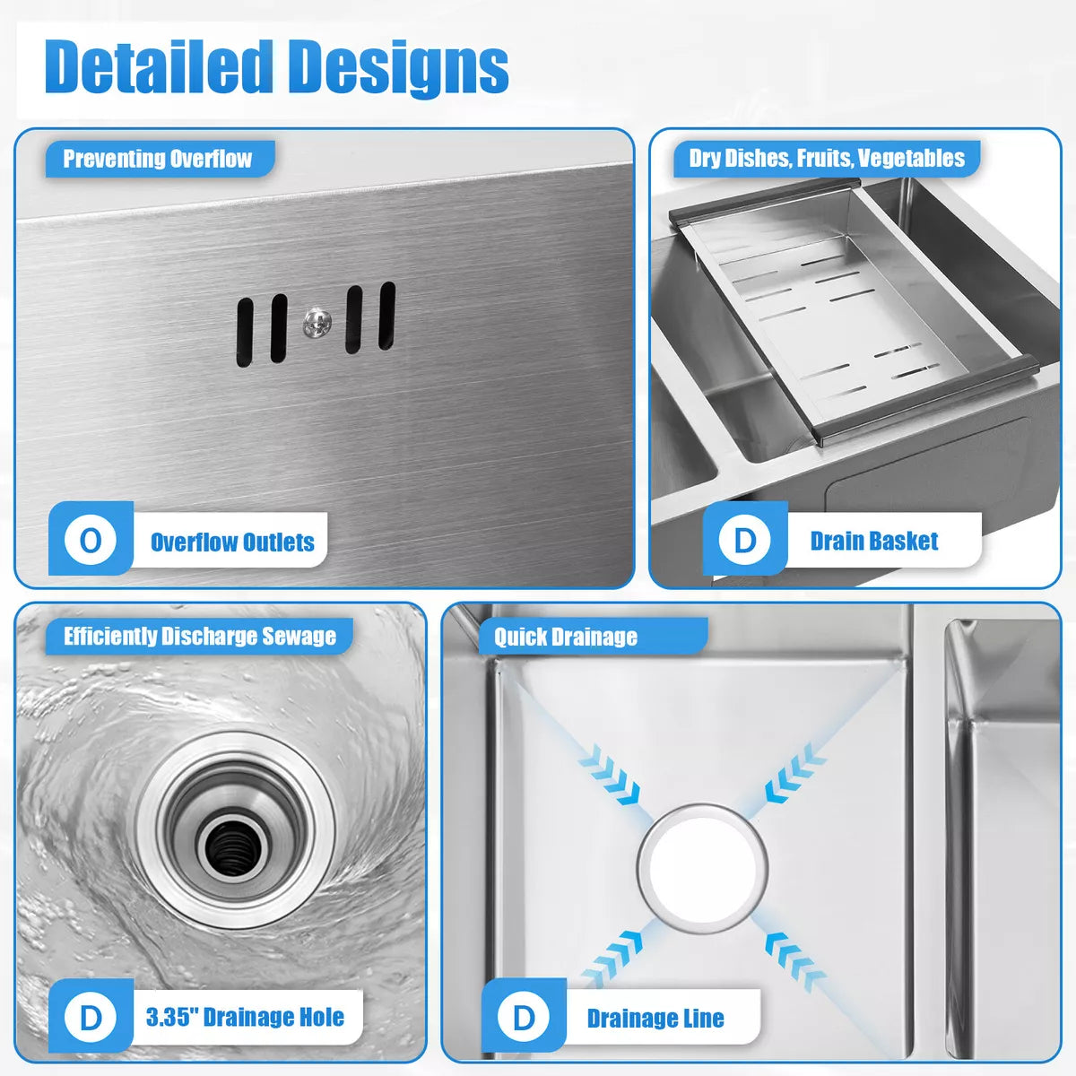Double Bowl Stainless Steel Drop-in Kitchen Sink Dishwasher Vegetable Sink Home Royalcart