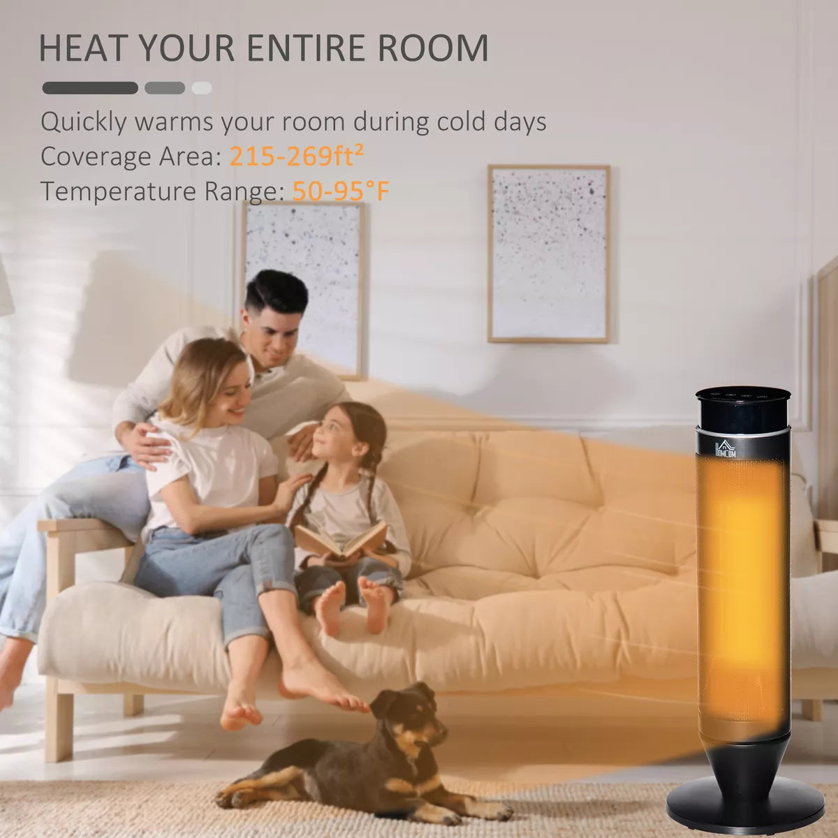 Tower Indoor Space Electric Heater w/ 42Β° Oscillation Remote Control Timer