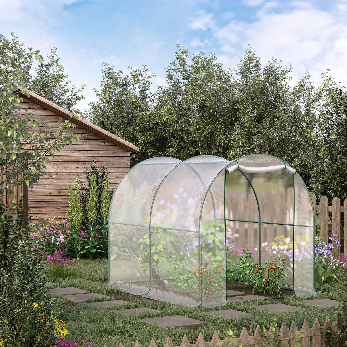 2.5x2x2m Walk In Polytunnel Greenhouse w/ Roll Up Door PVC Cover