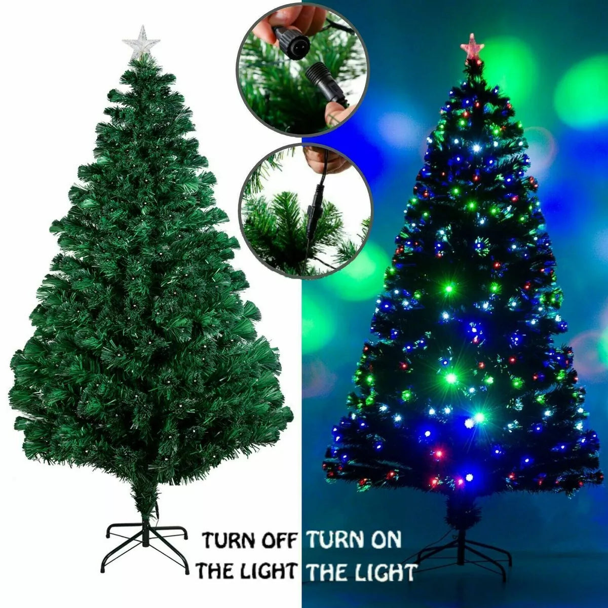 6ft Pre Lit Christmas Tree Xmas Fibre Optic LED Lights Star