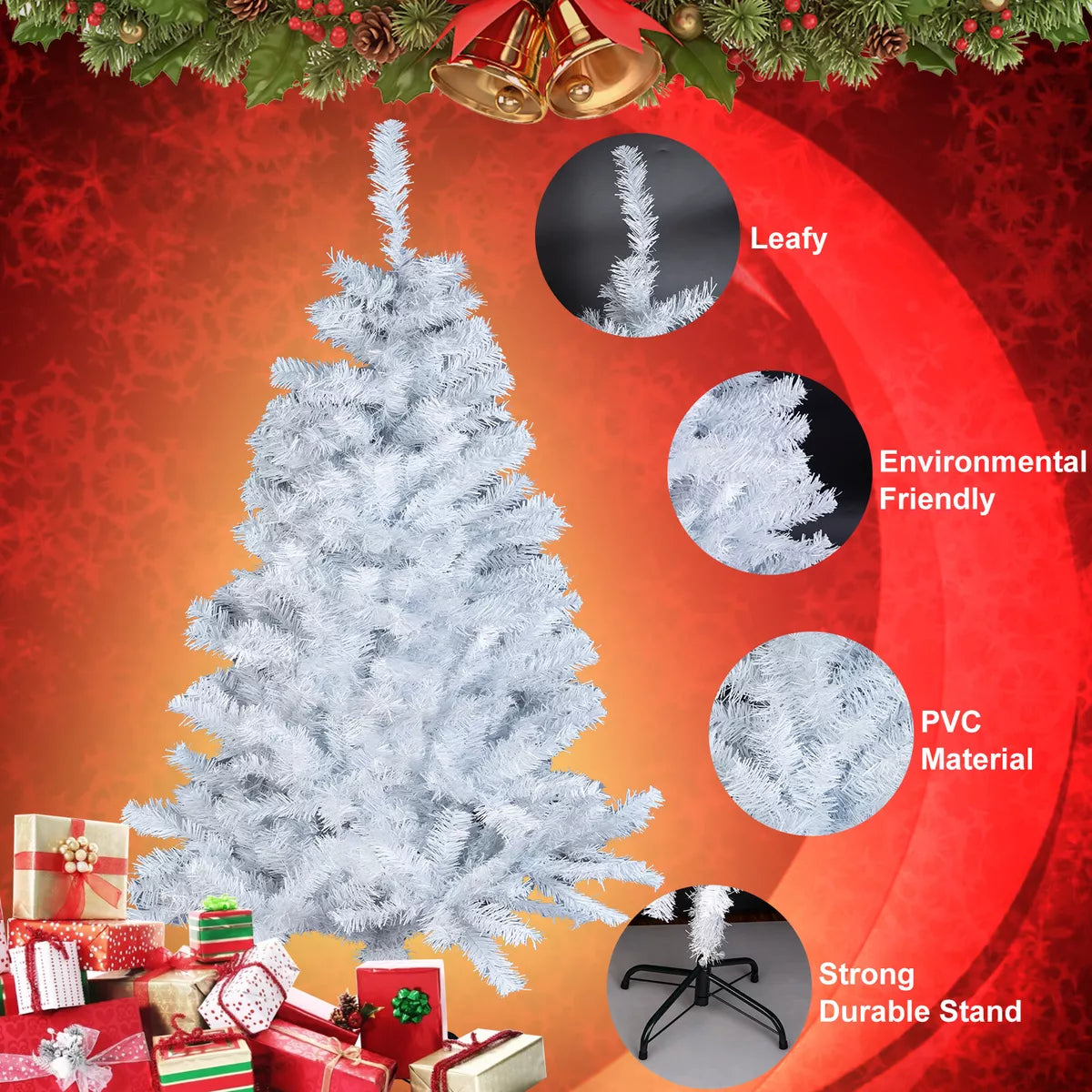 White Christmas Tree with Blue LED Lights Traditional Bushy Pine Xmas Tree Decor