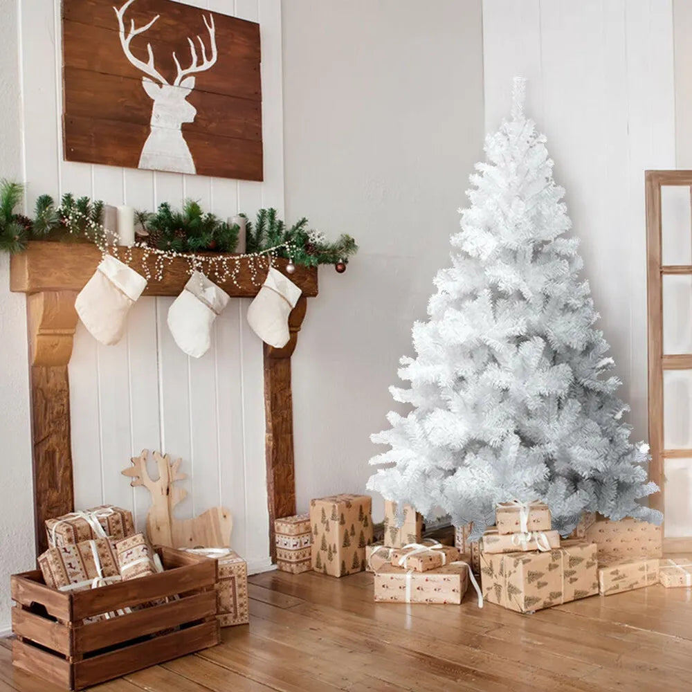 White Christmas Tree with Blue LED Lights Traditional Bushy Pine Xmas Tree Decor
