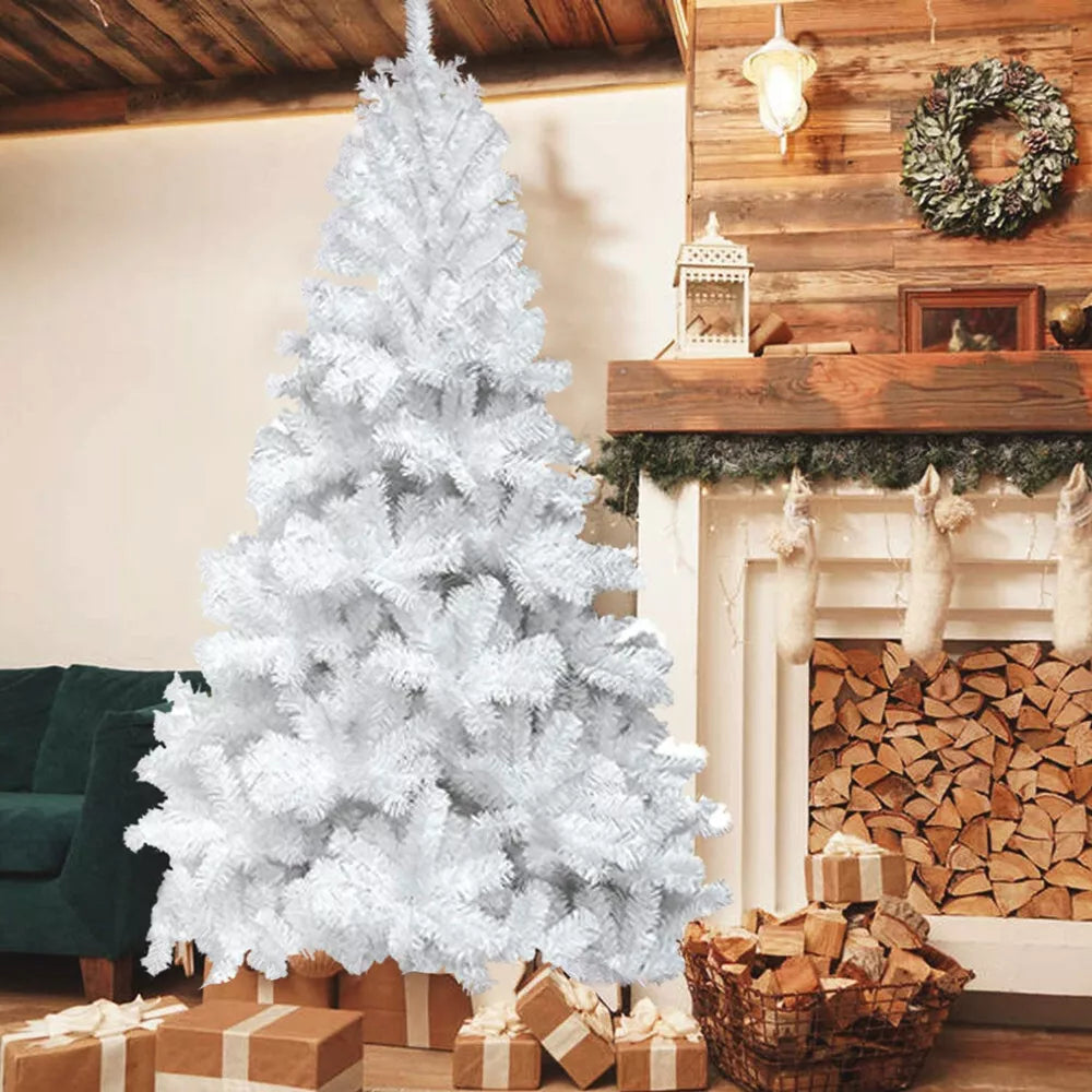 White Christmas Tree with Blue LED Lights Traditional Bushy Pine Xmas Tree Decor