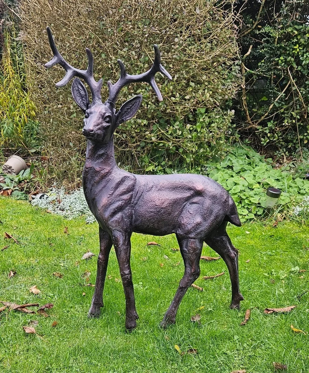 Large Standing Stag Buck Ornament Sculpture, 92cm Tall - Cast from Aluminium