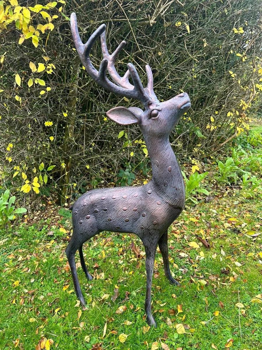 81cm Aluminium Stag Garden Sculpture Ornament Cast Aluminium With Aged Finish