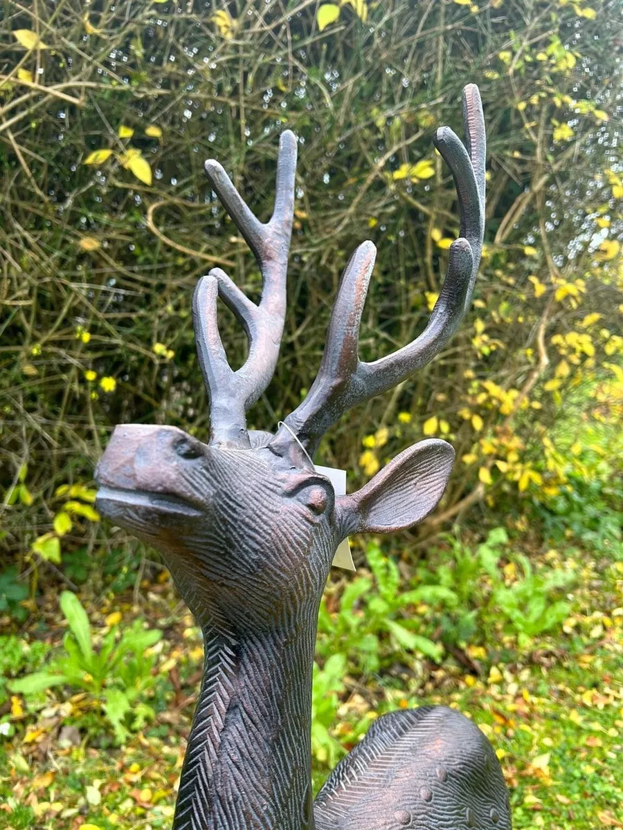 81cm Aluminium Stag Garden Sculpture Ornament Cast Aluminium With Aged Finish