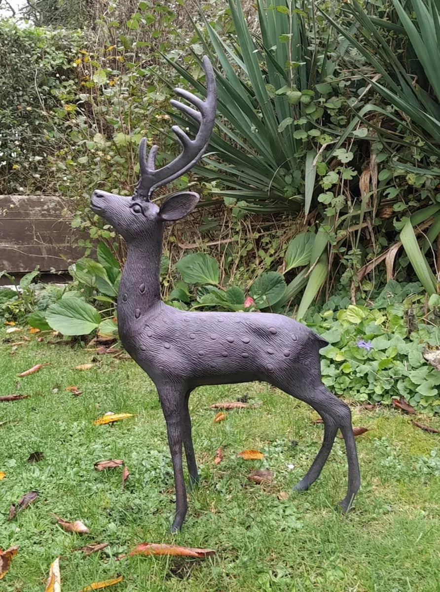 81cm Aluminium Stag Garden Sculpture Ornament Cast Aluminium With Aged Finish