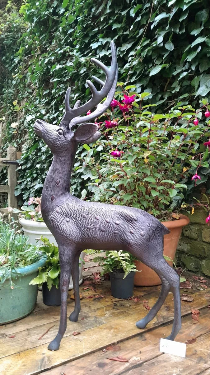81cm Aluminium Stag Garden Sculpture Ornament Cast Aluminium With Aged Finish