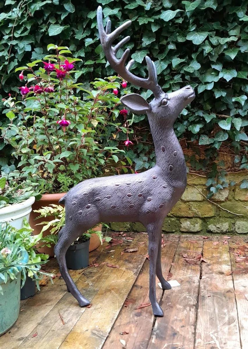 81cm Aluminium Stag Garden Sculpture Ornament Cast Aluminium With Aged Finish