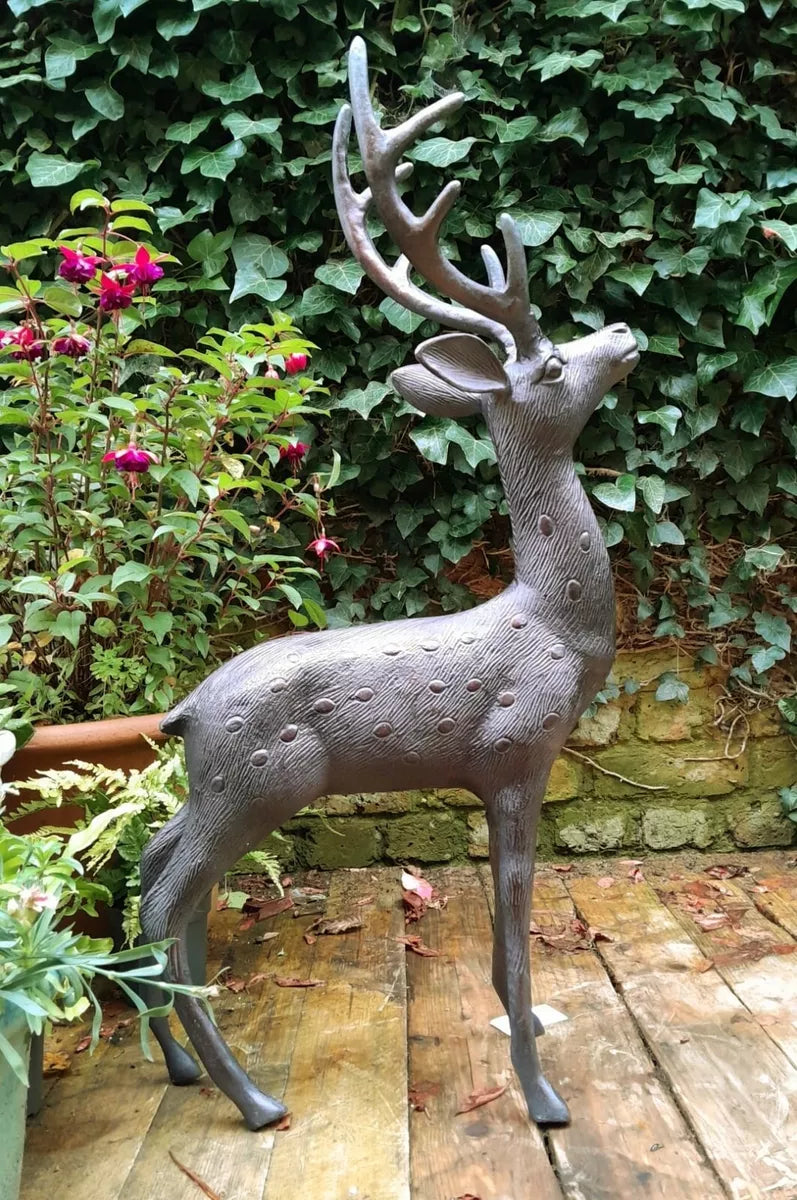 81cm Aluminium Stag Garden Sculpture Ornament Cast Aluminium With Aged Finish