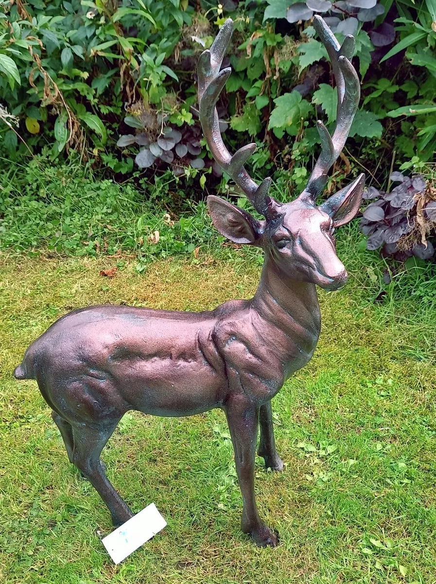 Standing Stag Buck Sculpture - Cast from Aluminium with Aged Finish