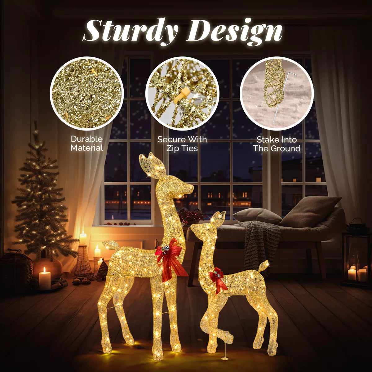 2 Pcs Christmas Reindeer Elk Deer Family Set Outdoor Decorations Xmas LED Lights