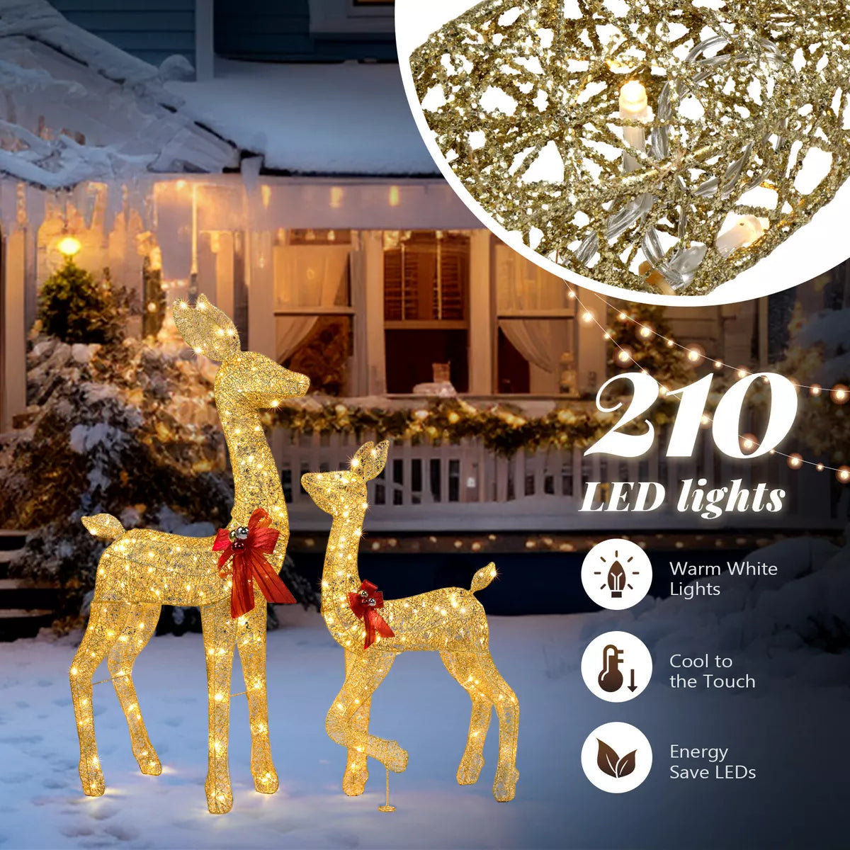 2 Pcs Christmas Reindeer Elk Deer Family Set Outdoor Decorations Xmas LED Lights