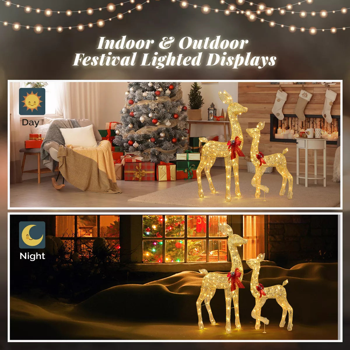 2 Pcs Christmas Reindeer Elk Deer Family Set Outdoor Decorations Xmas LED Lights