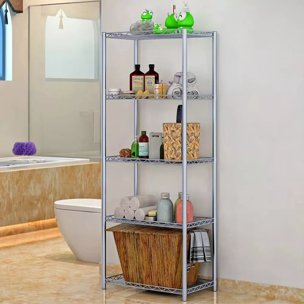 5 Tier Silver Metal Storage Rack Shelving Wire Shelf Kitchen Office Unit Stand.