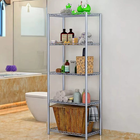 5 Tier Silver Metal Storage Rack Shelving Wire Shelf Kitchen Office Unit Stand.