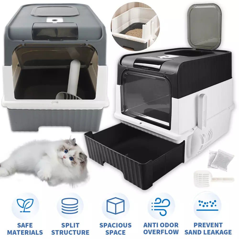 Large Cat Litter Box Self Cleaning Pan Drawer Anti-Splashing Cat Potty Tray